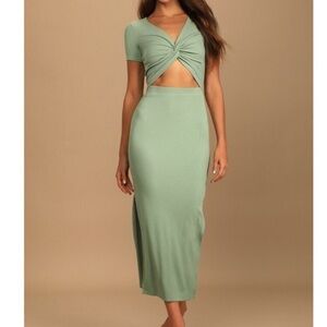 Lulus Style Twist Sage Green Twist Front Cutout Midi Dress XS